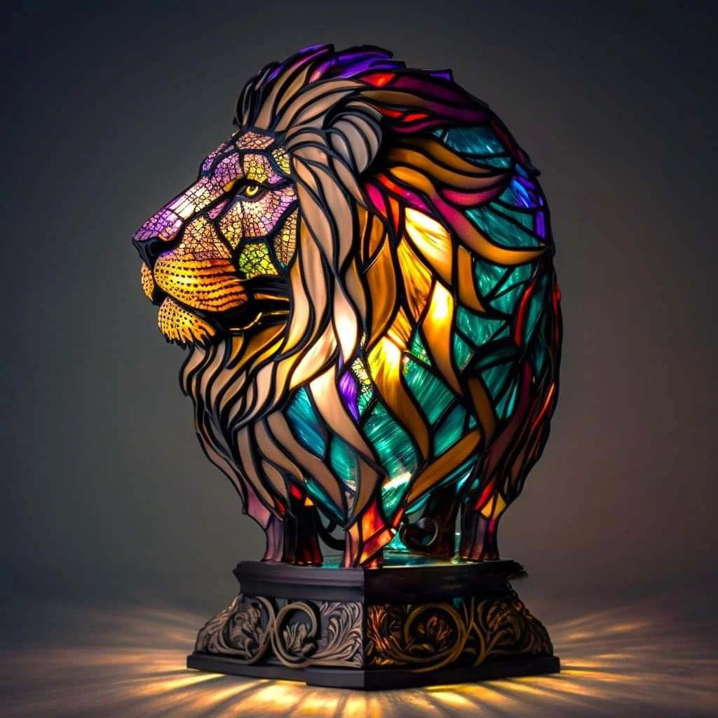 Minette – Magische Löwenlampe aus farbigem Glas